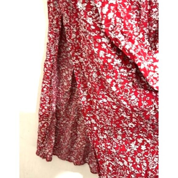 Red Floral Smocked Maxi Dress For Women 4XL 100% Rayon Lightweight & Stretchy Fa - Picture 10 of 12